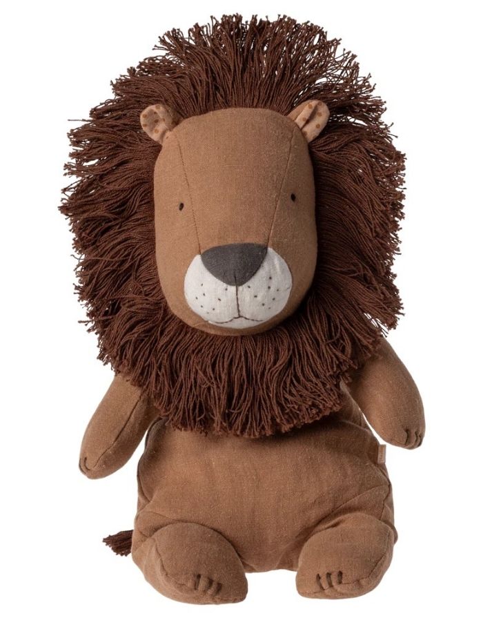Maileg Safari Friends Löwe Medium Kuscheltier aus Leinen und Baumwolle, 43 cm großer Löwe mit Mähne für Kinder und Babys