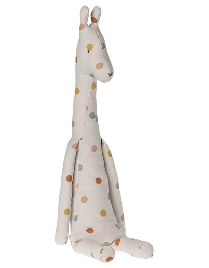 Maileg Safari Friends Giraffe  Groß Kuscheltier aus Leinen mit Punkten, 77 cm große Giraffe für Kinder und Baby