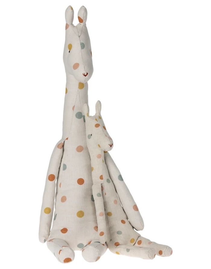 Maileg Safari Friends Giraffe  Groß Kuscheltier aus Leinen mit Punkten, 77 cm große Giraffe für Kinder und Baby