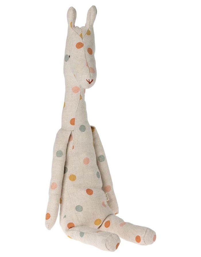 Maileg Safari Friends Giraffe Medium Kuscheltier aus Leinen mit Punkten, 47 cm große Giraffe für Kinder und Babys