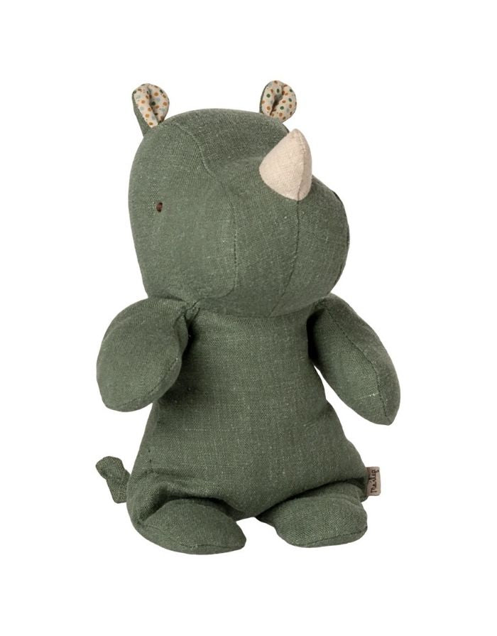 Kleines Maileg Nashorn in Salbei aus der Safari Friends Kollektion aus weichem Stoff zum Kuscheln.