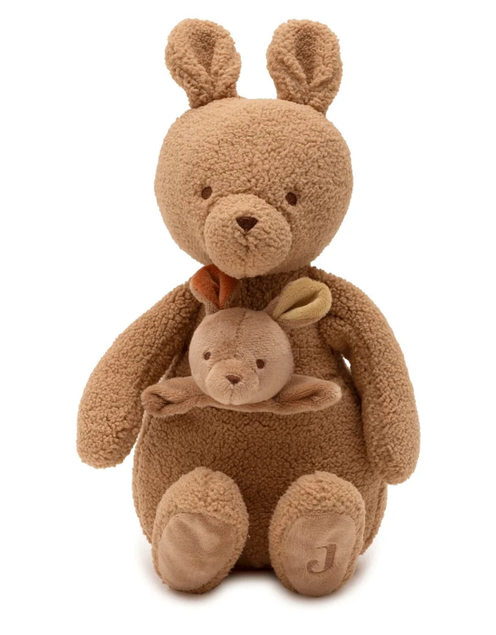 Weiches Kuscheltier Kangaroots von Jollein mit großem Känguru und herausnehmbarem Känguru-Baby im Beutel.