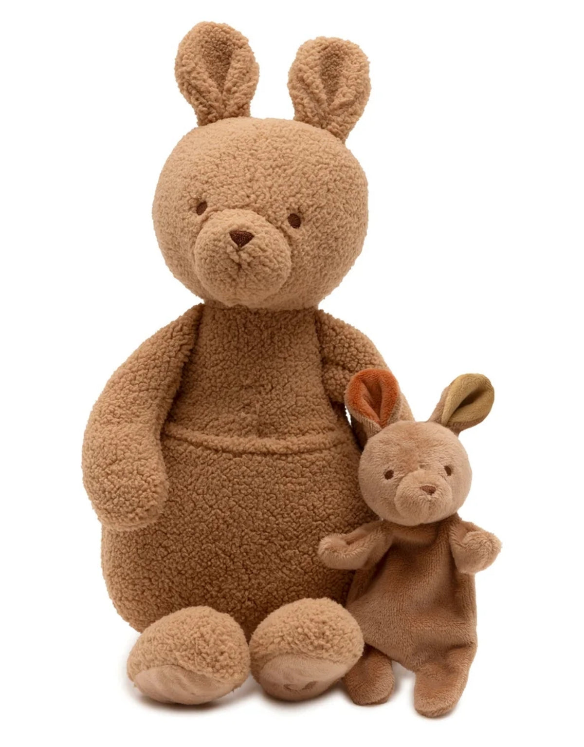 Weiches Kuscheltier Kangaroots von Jollein mit großem Känguru und herausnehmbarem Känguru-Baby im Beutel.