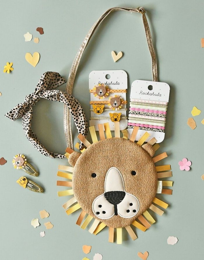 Löwen-Korbtasche mit Ripsband-Mähne für Kinder von Rockahula Kids.