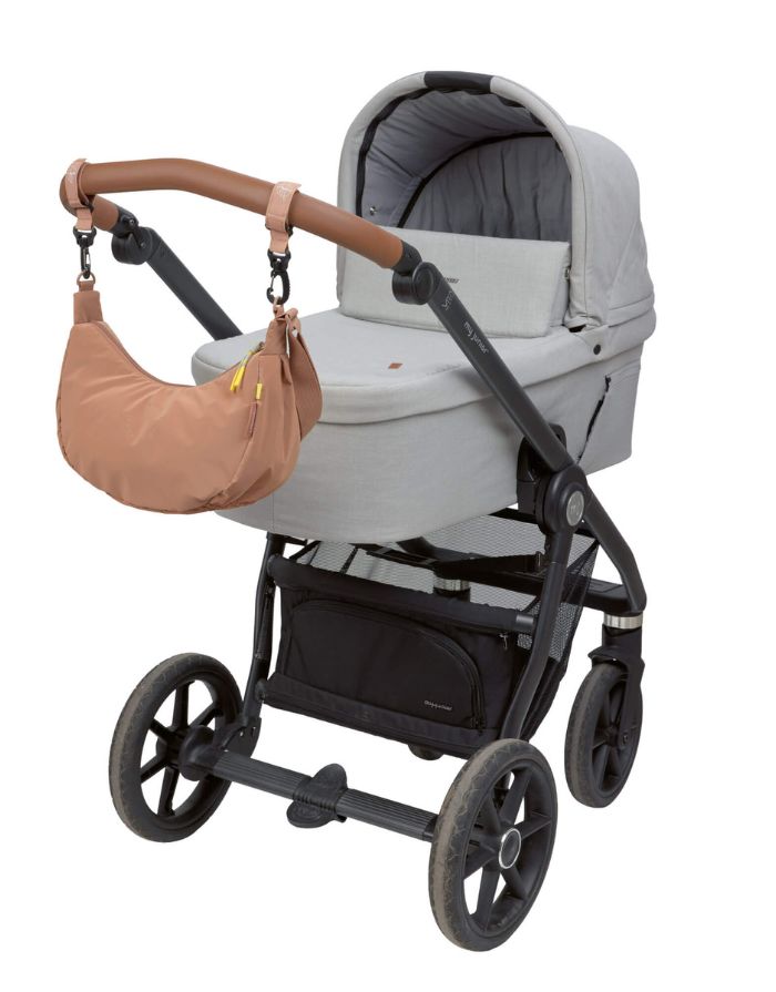 LÄSSIG Stretch Up Umhängetasche in Braun (Almond), wasserabweisend, recyceltes Innenmaterial, PFC-frei, mit Reißverschluss und Kinderwagenhaken.