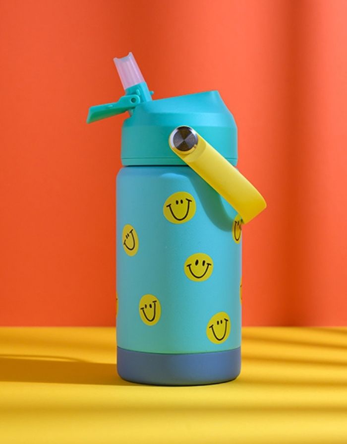 Trinkflasche 350 ml Smilies Türkis Gelb aus Edelstahl von Ava & Yves