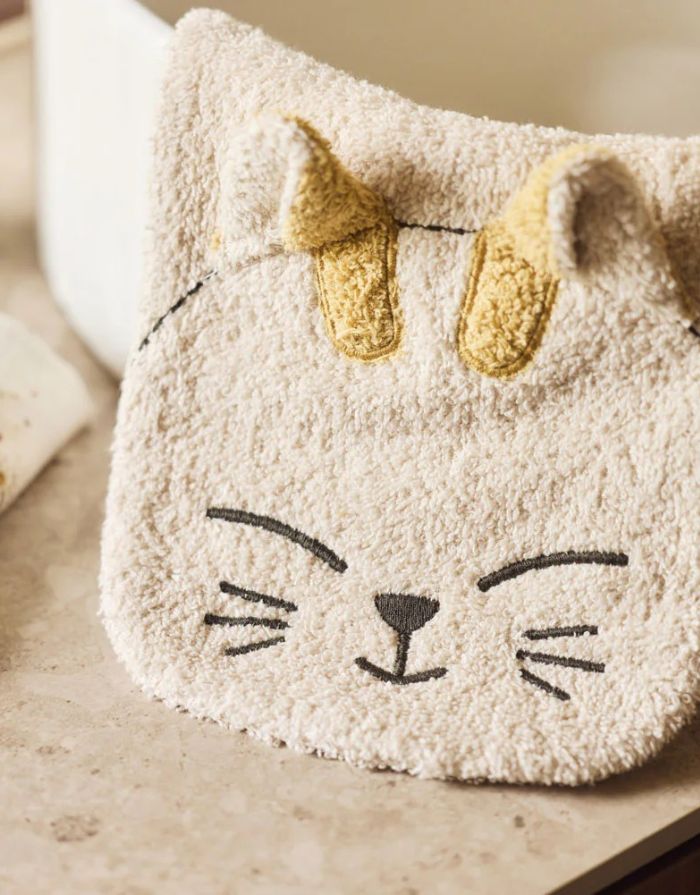 Jollein Waschhandschuh Frottee Charlie Cat aus weicher Baumwolle mit niedlichem Katzen-Design.