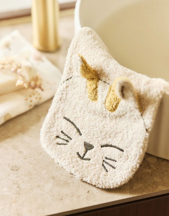 Jollein Waschhandschuh Frottee Charlie Cat aus weicher Baumwolle mit niedlichem Katzen-Design.