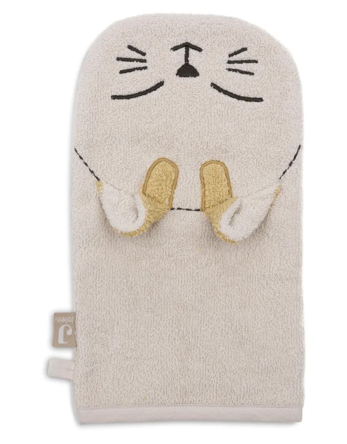 Jollein Waschhandschuh Frottee Charlie Cat aus weicher Baumwolle mit niedlichem Katzen-Design.