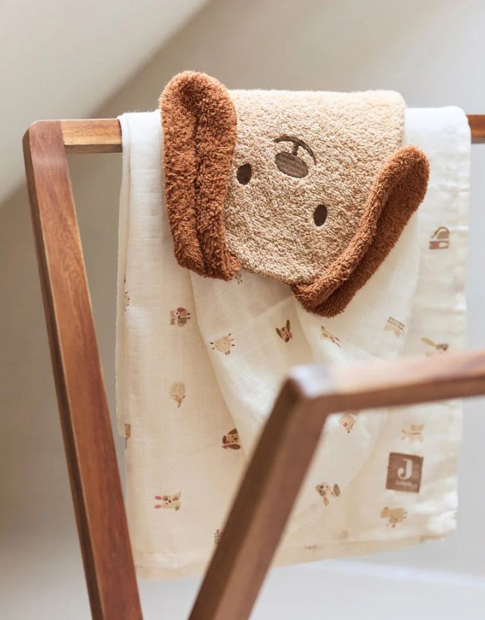 Jollein Waschhandschuh Frottee Diego Dog aus weicher Baumwolle mit niedlichem Hunde-Design.