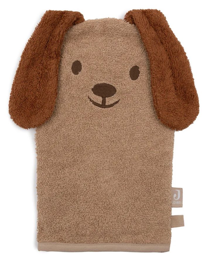 Jollein Waschhandschuh Frottee Diego Dog aus weicher Baumwolle mit niedlichem Hunde-Design.