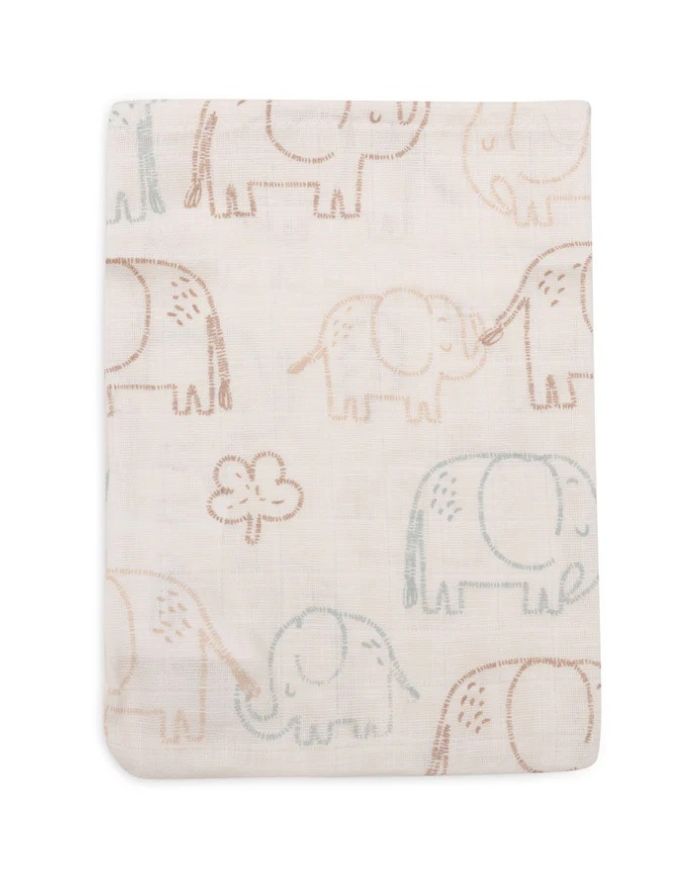 Jollein Waschlappen Musselin 3er Set „Elephant Tales“ – weiche hydrophile Baumwoll-Waschlappen mit Elefantenprint, OEKO-TEX zertifiziert, sanft zur Babyhaut.
