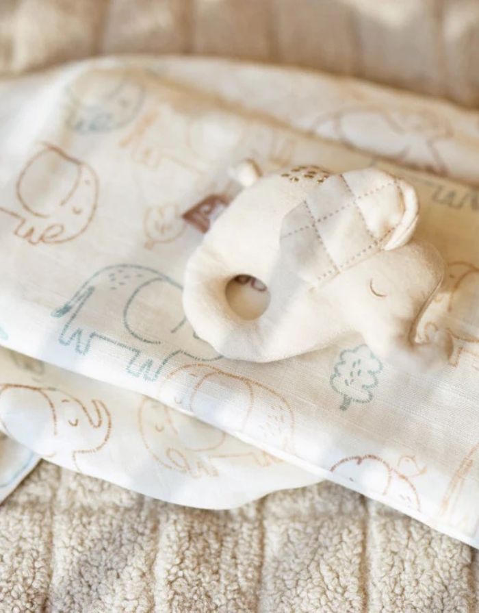 Jollein Waschlappen Musselin 3er Set „Elephant Tales“ – weiche hydrophile Baumwoll-Waschlappen mit Elefantenprint, OEKO-TEX zertifiziert, sanft zur Babyhaut.