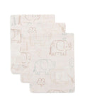 Jollein Waschlappen Musselin 3er Set „Elephant Tales“ – weiche hydrophile Baumwoll-Waschlappen mit Elefantenprint, OEKO-TEX zertifiziert, sanft zur Babyhaut.