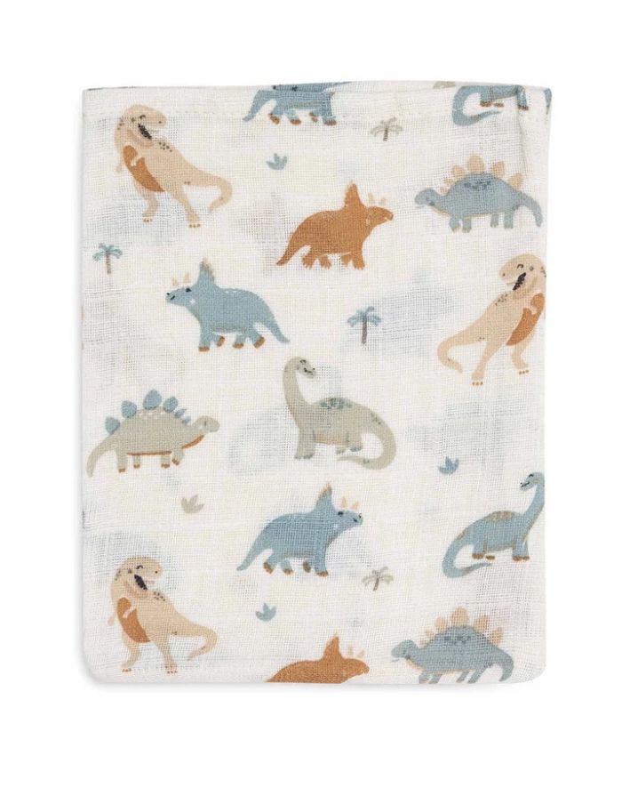 Jollein Waschlappen Musselin 3er Set „Roarsome“ – weiche hydrophile Baumwoll-Waschlappen mit Dinosaurier-Print, OEKO-TEX zertifiziert, ideal für empfindliche Babyhaut.