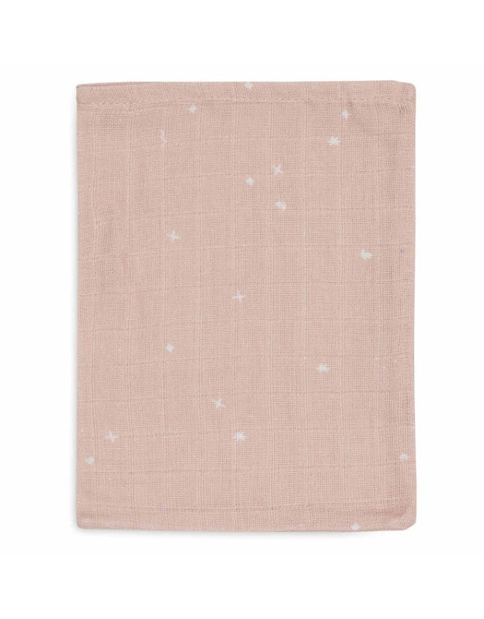 Jollein Waschlappen Musselin 3er Set „Twinkling“ – hydrophile Baumwoll-Waschlappen in Wild Rose mit Sternenprint, OEKO-TEX zertifiziert, weich und hautfreundlich.