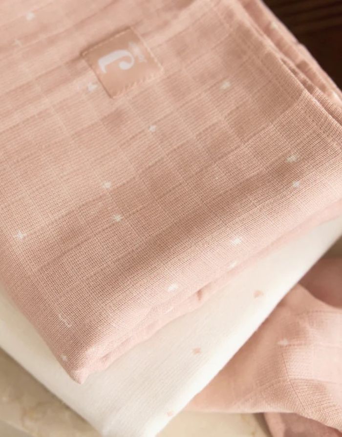 Jollein Waschlappen Musselin 3er Set „Twinkling“ – hydrophile Baumwoll-Waschlappen in Wild Rose mit Sternenprint, OEKO-TEX zertifiziert, weich und hautfreundlich.