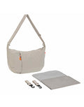 LÄSSIG Lunua Wickeltasche in Beige – große Bum Bag mit Wickelzubehör, Feuchtfach, vegan, recycelt & pfc-frei, mit Neon-Details und Kinderwagenbefestigung.