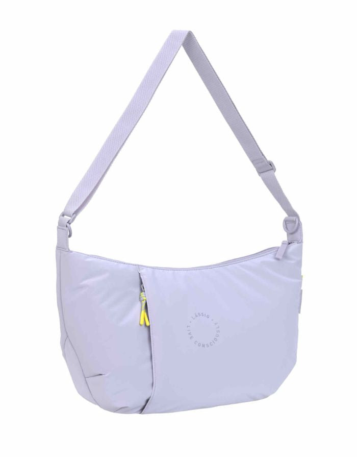 LÄSSIG Lunua Wickeltasche in Lilac – große Bum Bag mit Wickelzubehör, vegan, recycelt & pfc-frei, mit Neon-Details und Kinderwagenhaken.
