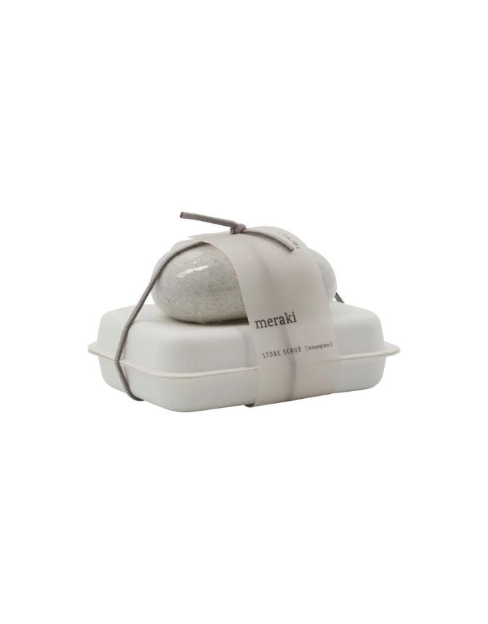 Meraki Pflege Set mit Bimsstein und Zitronengras Seife, Wellness Set für sanftes Peeling und weiche gepflegte Haut