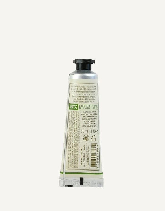 Belebende Verbene Handcreme 30ml von Panier Des Sens, Mini-Handcreme mit Sheabutter, Olivenöl und ätherischem Verbenaöl für hydratisierte und zart duftende Hände.