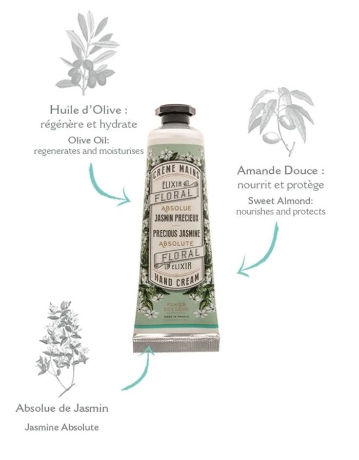 Handcreme Kostbarer Jasmin 30ml von Panier Des Sens, Mini-Handcreme mit Olivenöl und Jasmin Absolue für hydratisierte, weich duftende Hände.