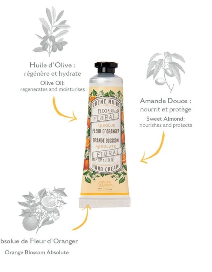 Handcreme Sonnige Orangenblüte 30ml von Panier Des Sens, Mini-Handcreme mit Olivenöl und Absolue de Fleur d’Oranger für hydratisierte, weich duftende Hände.
