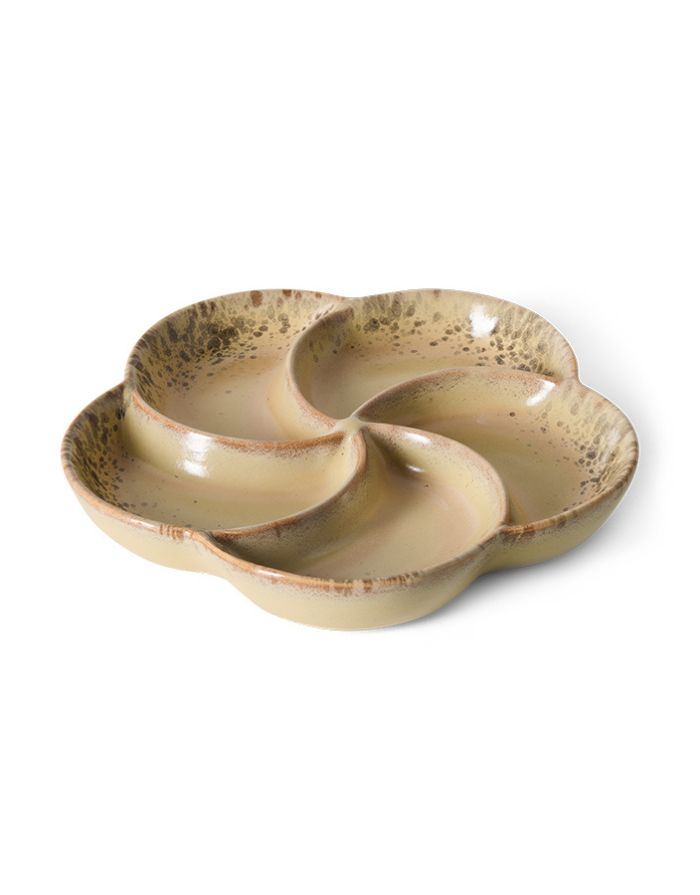 HKliving Snack Tray Grit, unterteiltes Keramik Snacktablett mit skulpturaler Form und farbverlaufender Glasur zum Servieren von Snacks und Dips