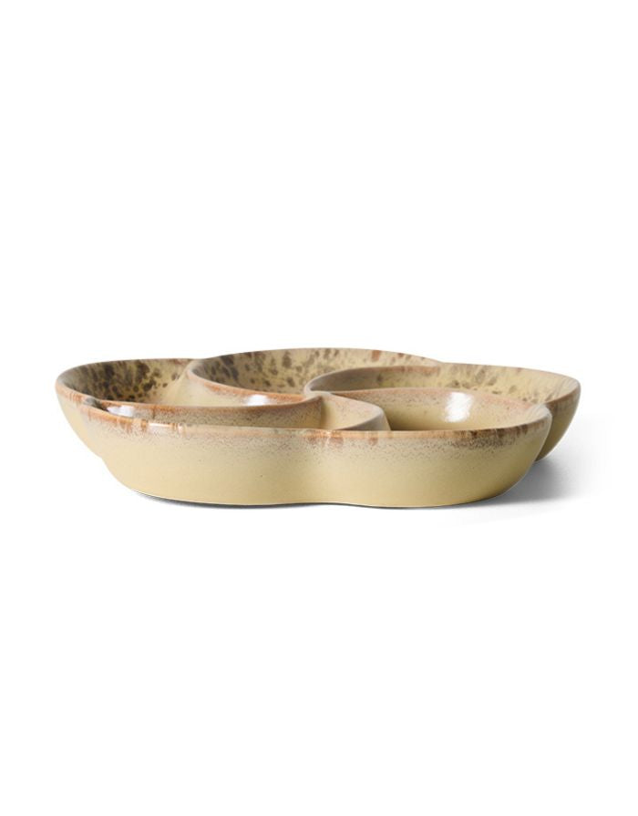 HKliving Snack Tray Grit, unterteiltes Keramik Snacktablett mit skulpturaler Form und farbverlaufender Glasur zum Servieren von Snacks und Dips