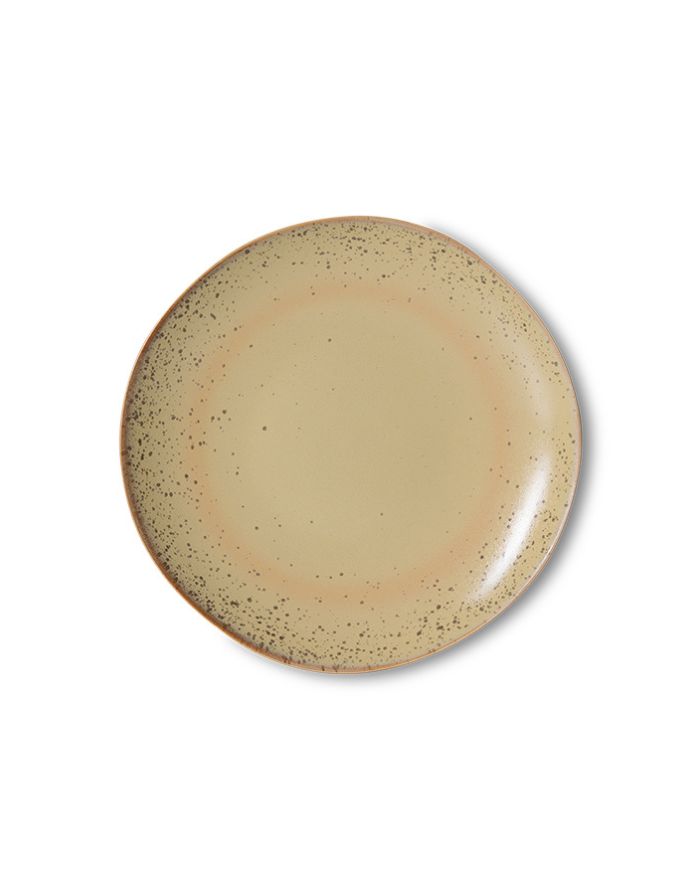 Hkliving Dessert Teller Grit mit 17,5cm Durchmesser in Khaki gesprenkelt und leichtem orangefarbenem Kreis in der Mitte