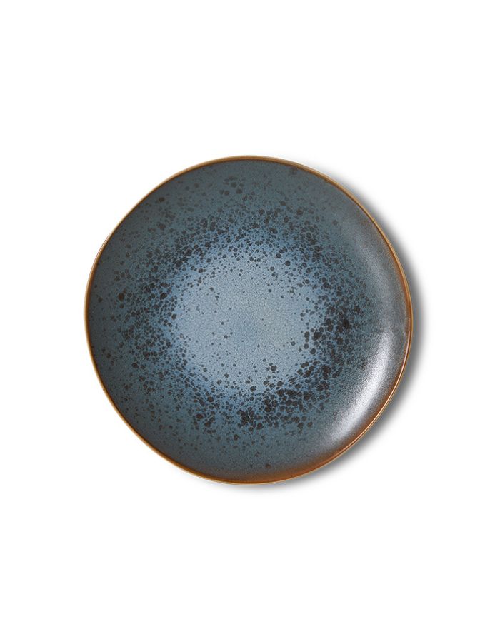 Hkliving Dessert Teller Mineral mit 17,5cm Durchmesser in Dunkelblau gesprenkelt mit braunem Rand