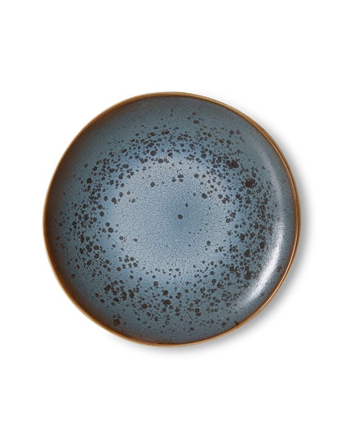 Teller Side Plate von Hkliving mit 22cm Durchmesser und in der Fabe Dunkelblau gesprenkelt mit braunem Rand