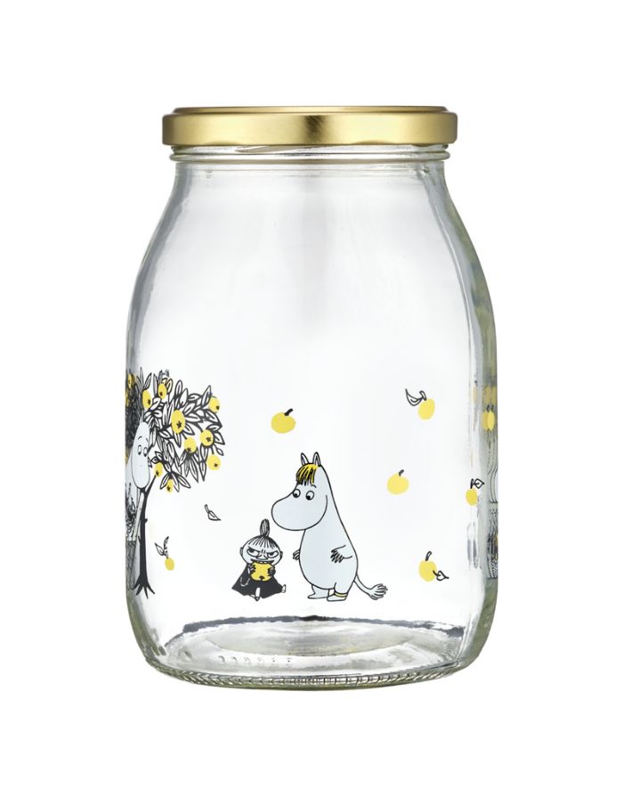 Glas mit Schraubdeckel Moomin 1L von Muurla, luftdicht verschließbar, mit Moomin-Motiv, inkl. Stickeretiketten, spülmaschinenfest
