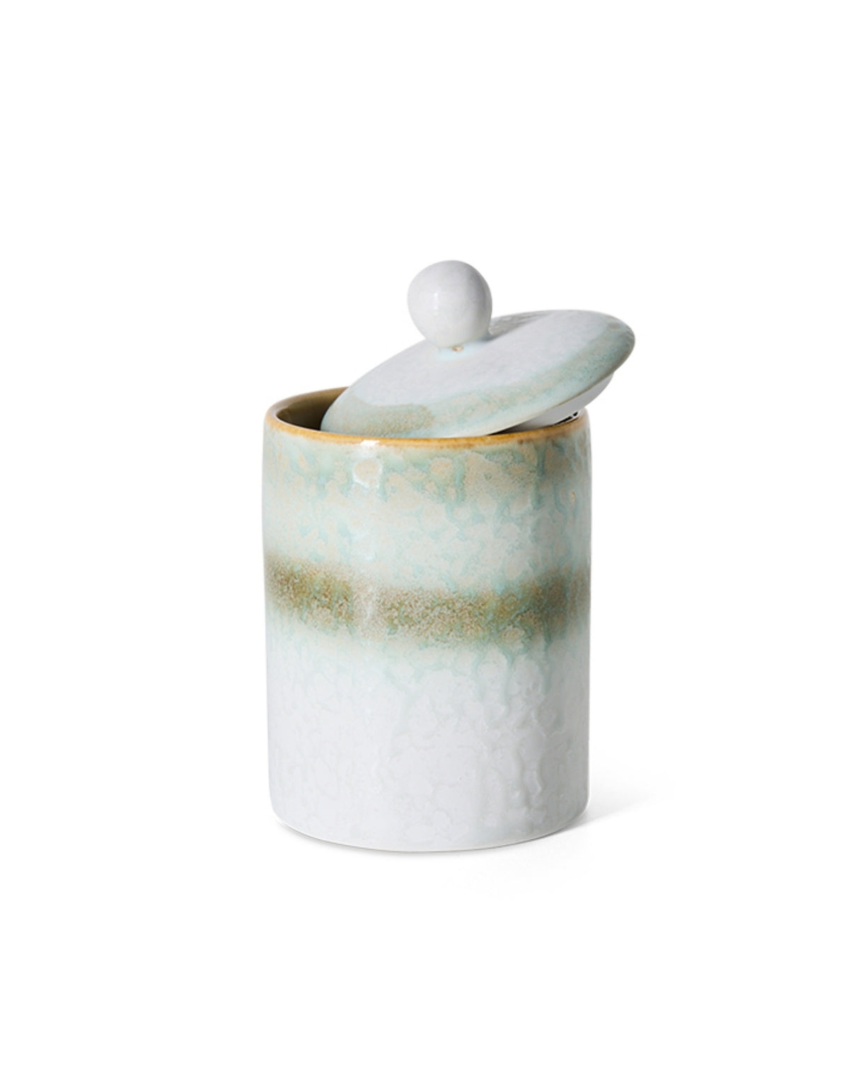  Kleine Aufbewahrungsdose Lotus aus der 70s Ceramics Kollektion von HKliving aus glasiertem Steingut in Multicolour mit Deckel.