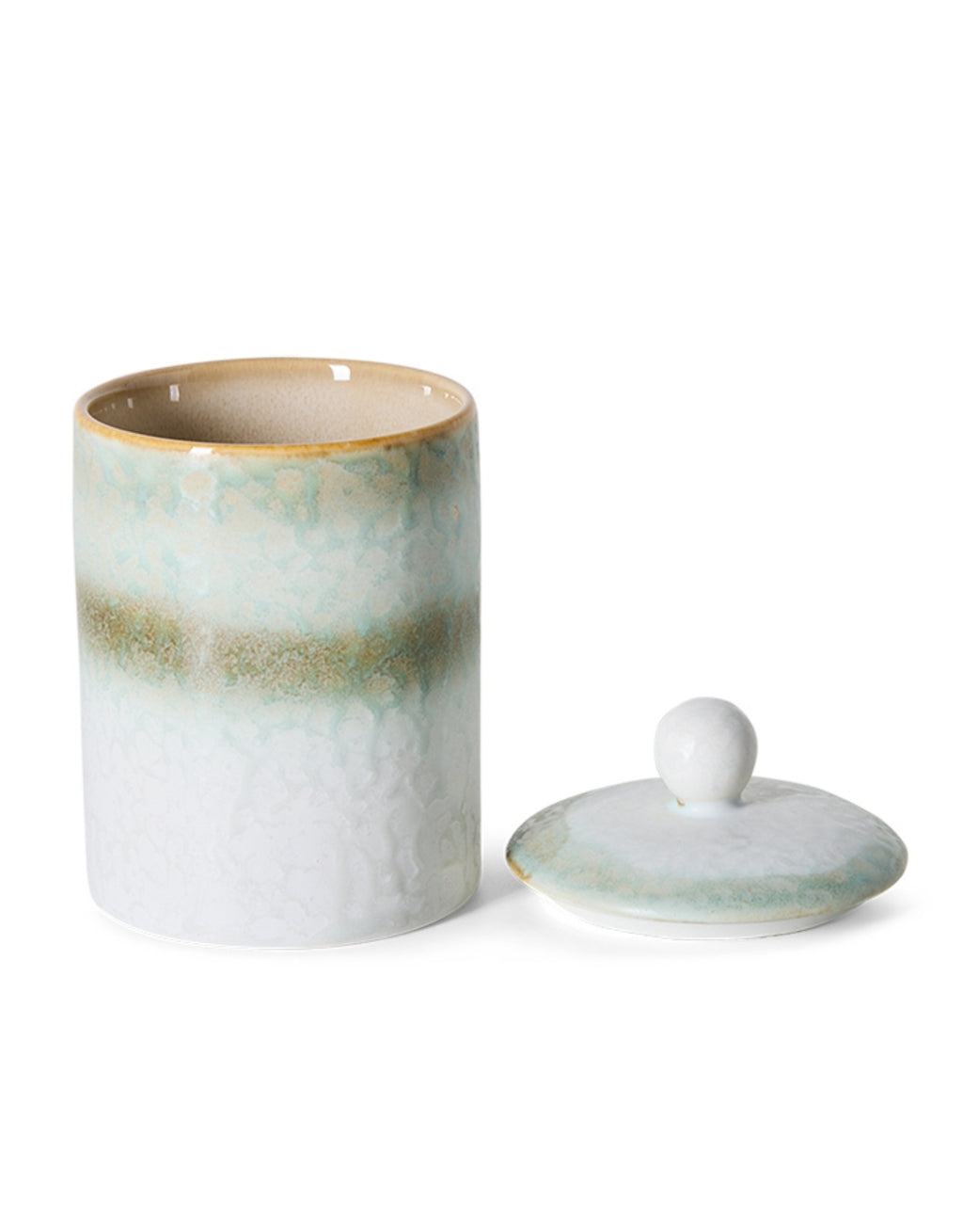  Kleine Aufbewahrungsdose Lotus aus der 70s Ceramics Kollektion von HKliving aus glasiertem Steingut in Multicolour mit Deckel.