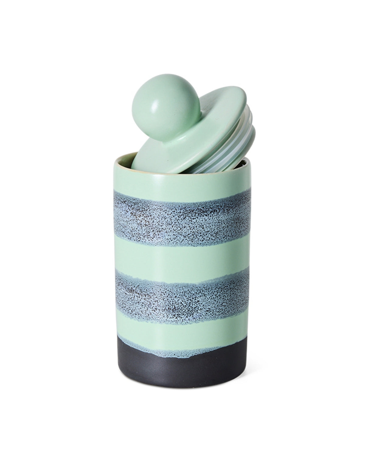 Mittelgroße Aufbewahrungsdose aus der 70s Ceramics Kollektion von HKliving aus glasiertem Steingut in Multicolour mit Deckel.