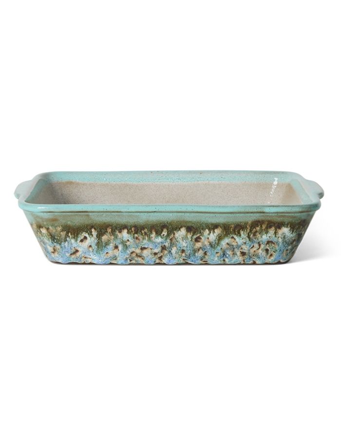 Kleine HKliving 70s Ceramics Auflaufform Birthstone aus mehrfarbig glasiertem Steingut für Lasagne, Gratins und Ofengerichte.