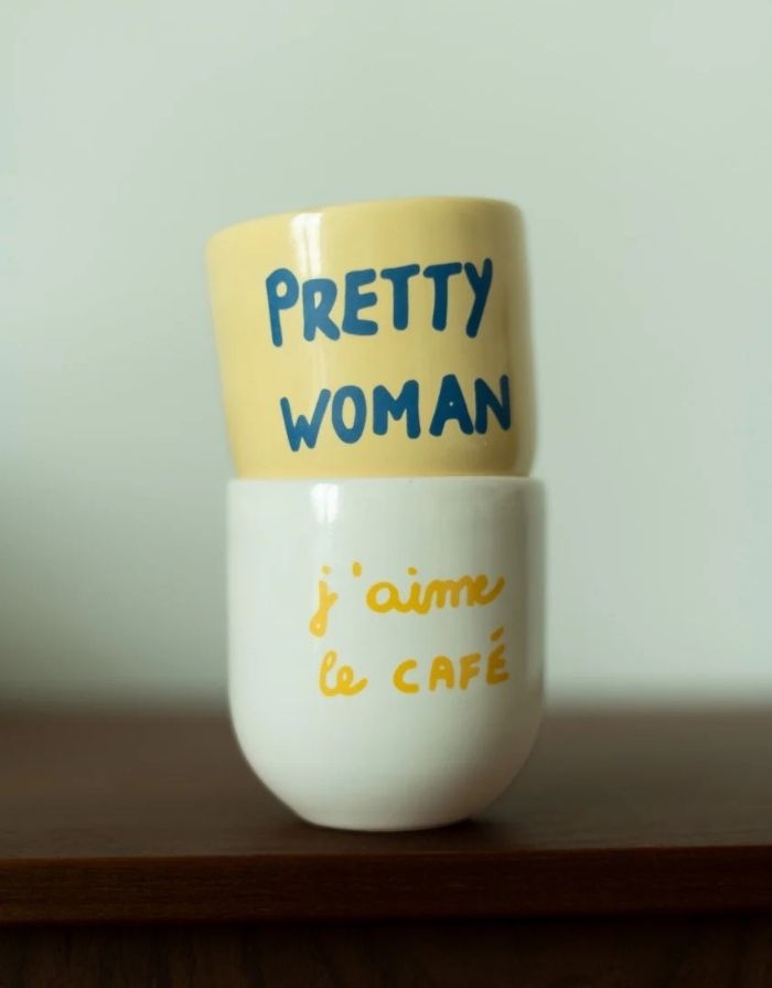 SISI House of Style Becher J’aime le café, weißer Keramikbecher mit Schriftzug, handgefertigt, 8 x 8 x 8 cm.