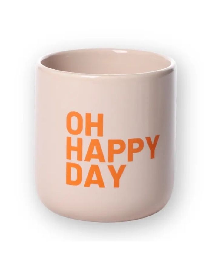 Keramikbecher Oh Happy Day von Herr & Frau Hempel mit inspirierendem Schriftzug und 260 ml Fassungsvermögen.