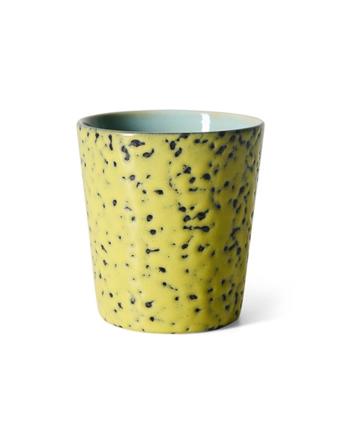 HKliving 70s Ceramics Becher Corn aus Steinzeug, blau-gelber Kaffeebecher mit reaktiver Glasur, 230 ml, 7,5 cm Durchmesser