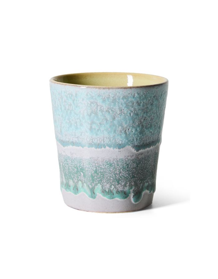 HKliving 70s Ceramics Becher Ozon aus Steinzeug, blau-grüner Kaffeebecher mit reaktiver Glasur, 230 ml, 7,5 cm Durchmesser