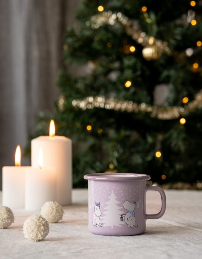 Moomin Emaillebecher Snowfalls von Muurla mit winterlichem Moomin-Motiv, 2,5 dl.