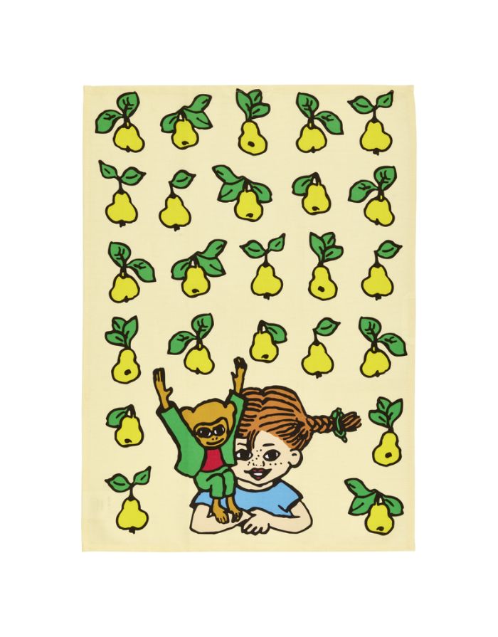 Geschirrhandtuch Pippi Langstrumpf Fruits von Muurla, aus Baumwolle mit Pippi-Motiv und bunten Früchten, 50 x 70 cm groß, fröhlicher Küchenhelfer