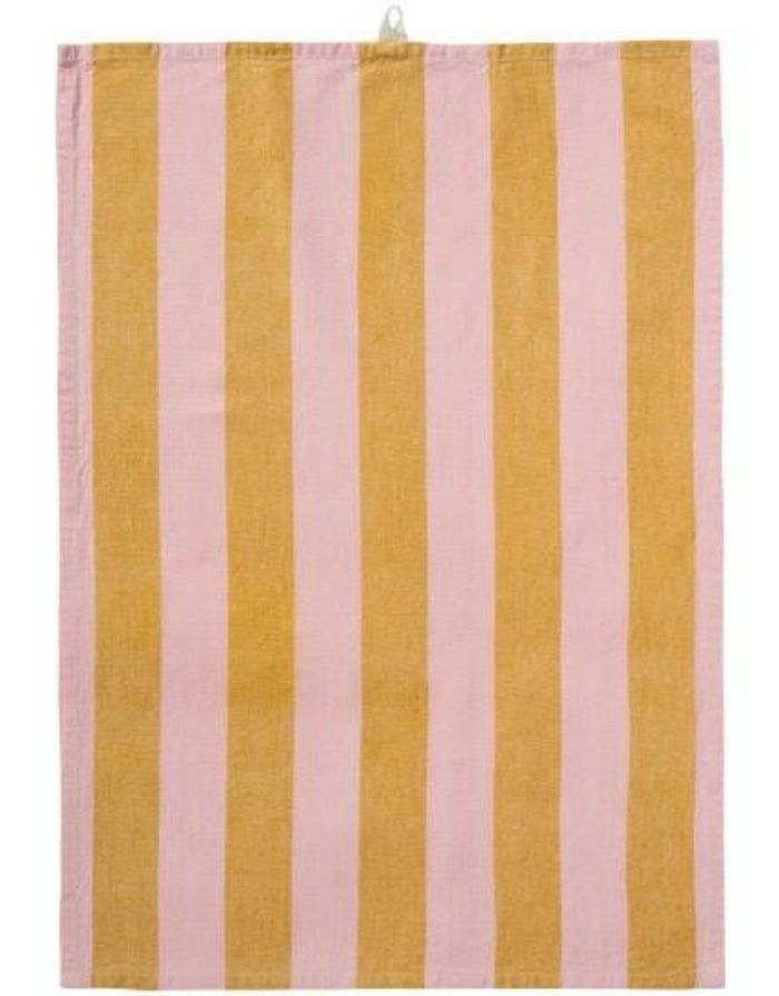 Geschirrtuch mit Streifen in Rosa und Senf von Ib Laursen