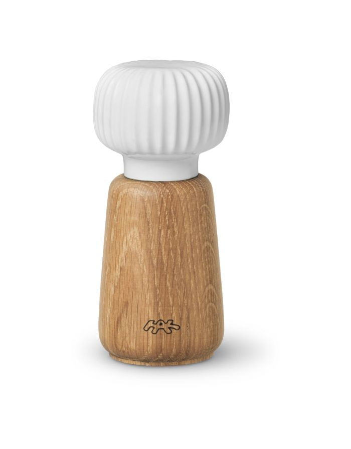 Gewürzmühle von Kähler aus Holz mit Keramik Kopf in Weiß 14cm Höhe