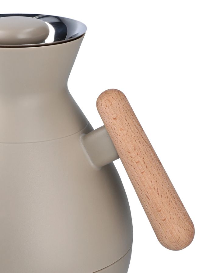 Rosendahl Stay Warm Thermoskanne in Sand mit Buchenholzgriff und 1 Liter Fassungsvermögen im skandinavischen Design