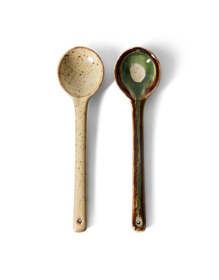 Servierlöffel Set aus Keramik von Hkliving in Beige, Grün und Braun