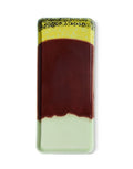 HKliving Servierplatte Cherry aus Steinzeug, rechteckige 70s Ceramics Kuchenplatte in Multicolour mit Kirschrot Glasur, 31,5 x 13,5 cm