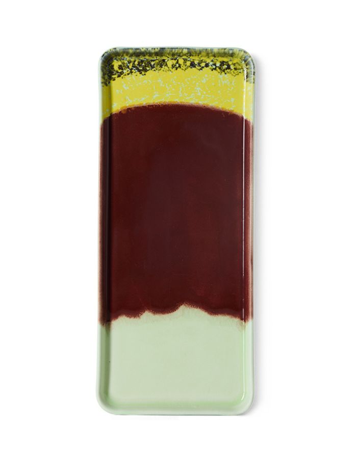 HKliving Servierplatte Cherry aus Steinzeug, rechteckige 70s Ceramics Kuchenplatte in Multicolour mit Kirschrot Glasur, 31,5 x 13,5 cm