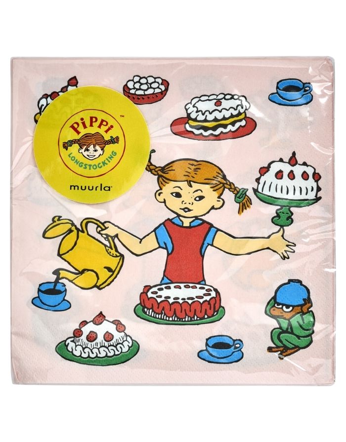 Pippi Langstrumpf Birthday Servietten in Pink, 3-lagig, 33 x 33 cm, 20 Stück.